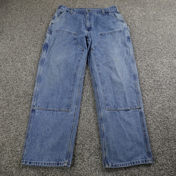 VTG Carhartt Jeans Mens 38X32 Blue Denim Pants Double Knee Carpenter Logger Work